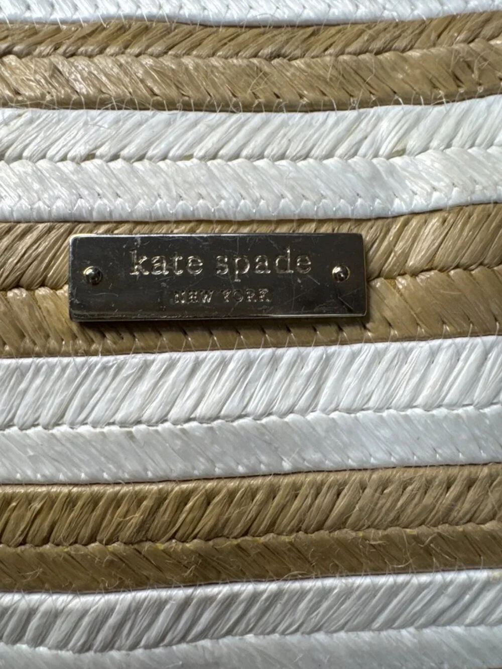 Kate Spade New York Catherine Street Pippa Handbag Striped Straw & White Leather